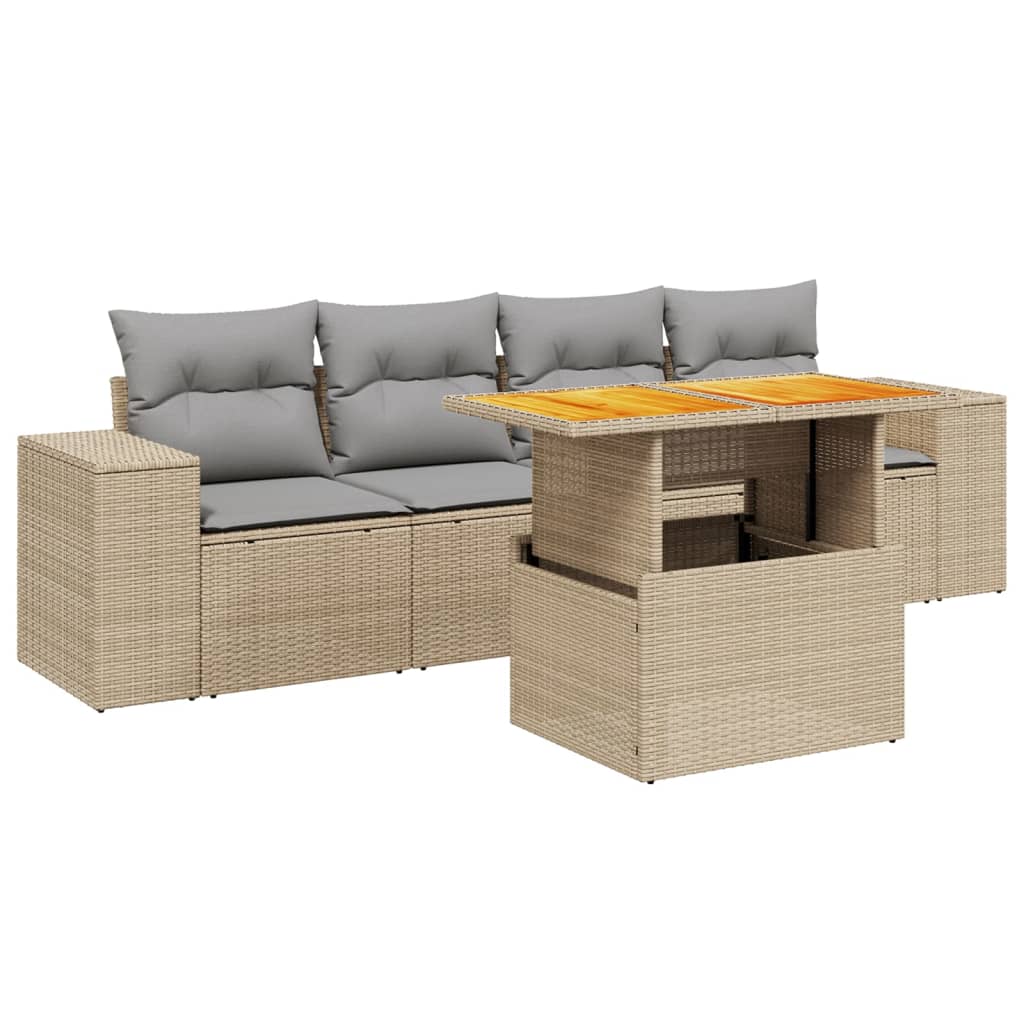 Salotto da esterno beige 5 pz in polyrattan con tavolo