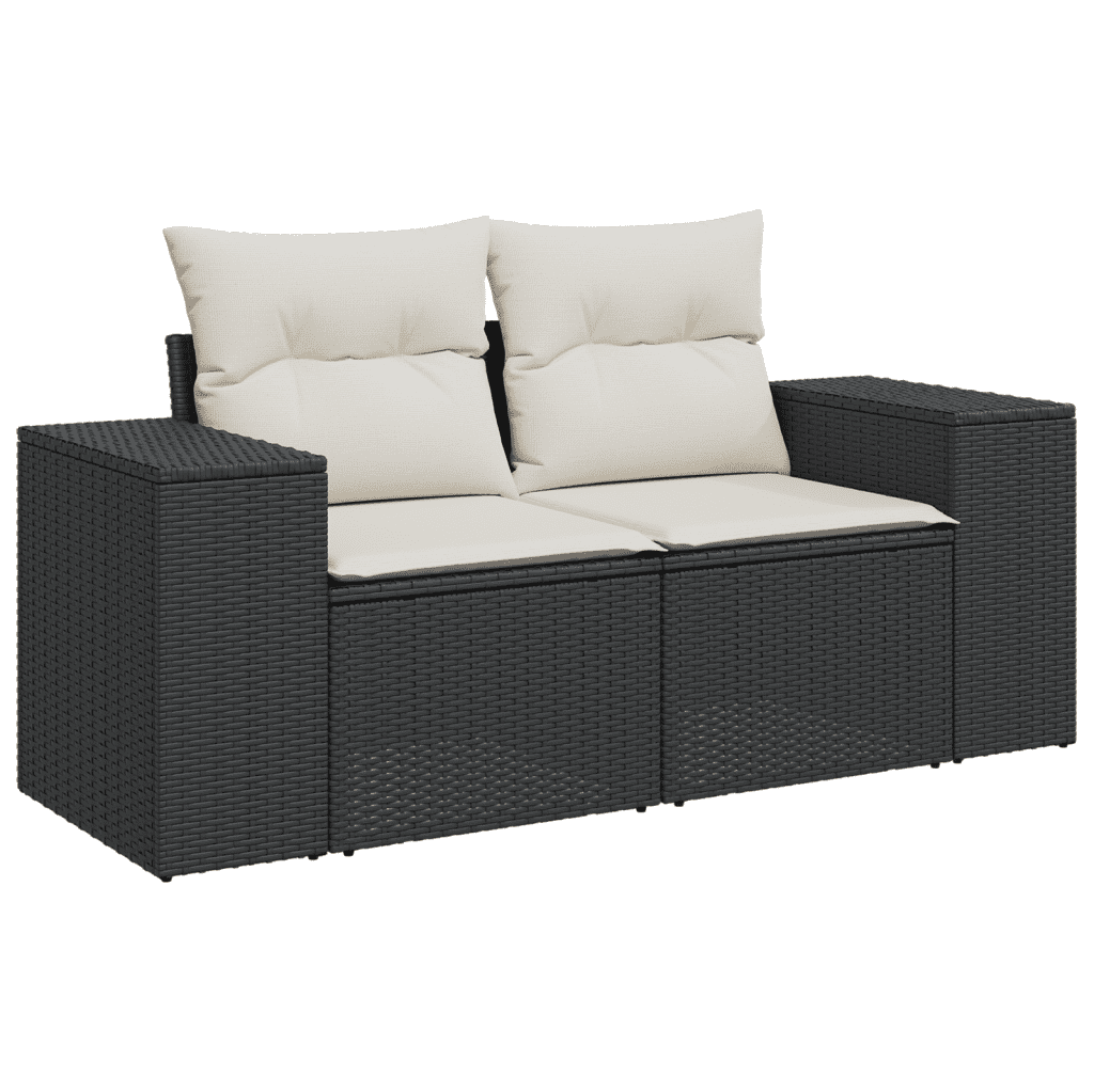 Set da Esterno 6 pz in Polyrattan Nero con Cuscini