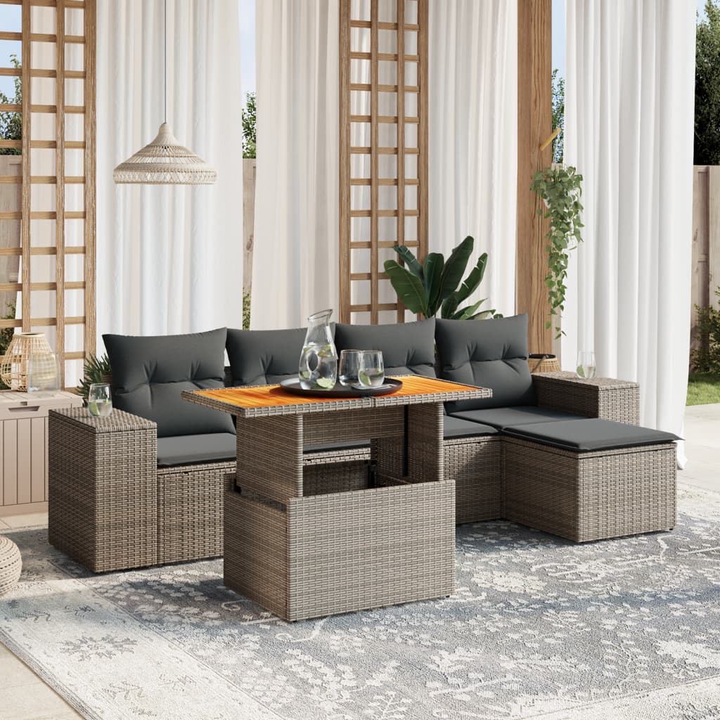 Set Salotto da Giardino 6 pz in Rattan PE Grigio