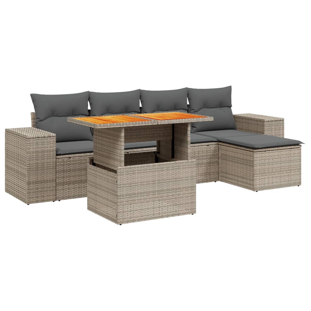 Set Salotto da Giardino 6 pz in Rattan PE Grigio