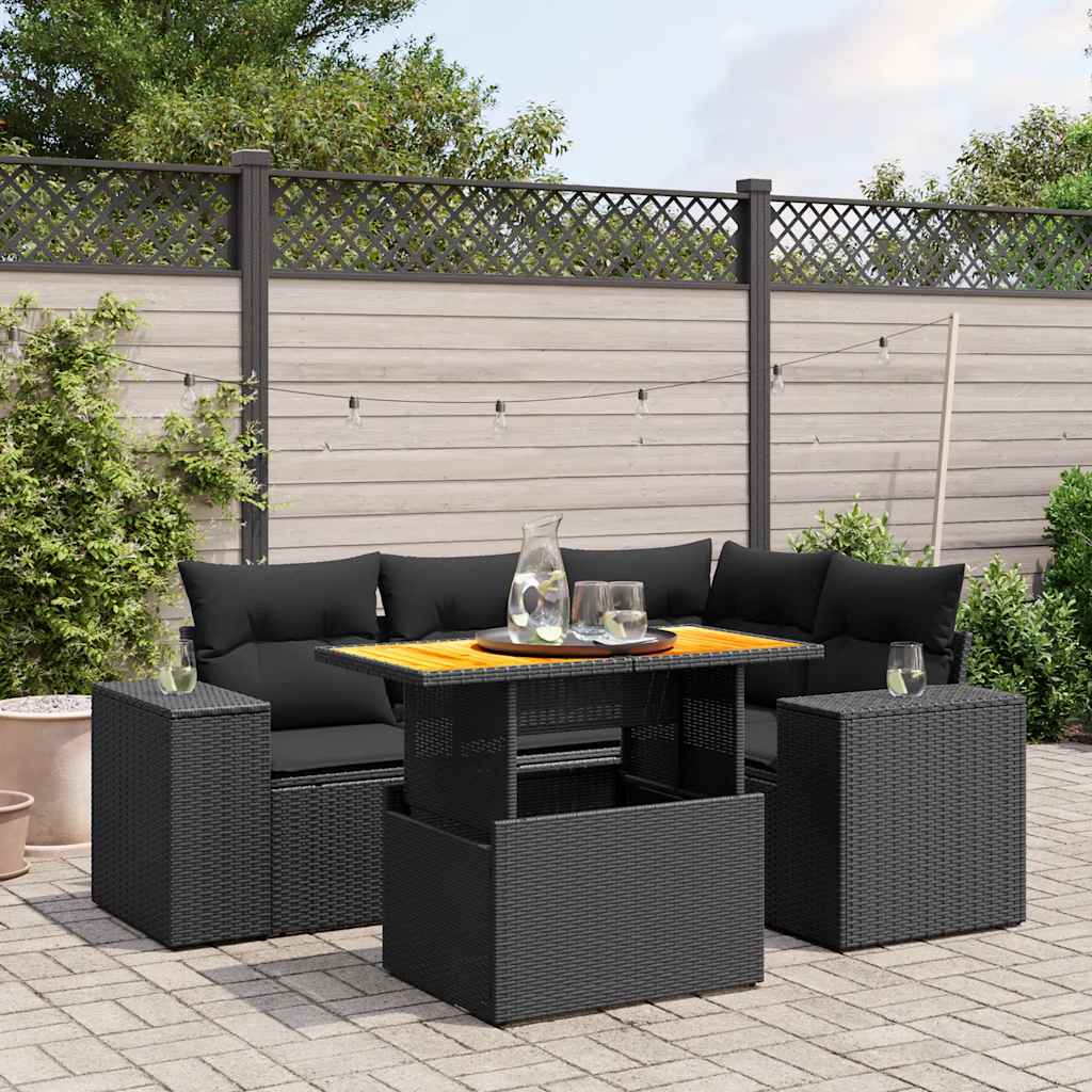 Set Divani da Giardino 5 pz in Polyrattan Nero con Tavolo 2