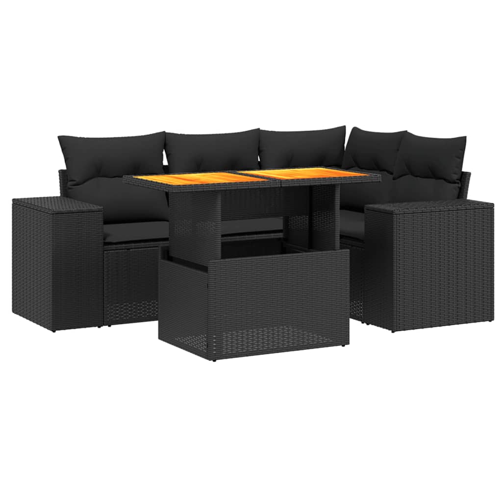 Set Divani da Giardino 5 pz in Polyrattan Nero con Tavolo 2