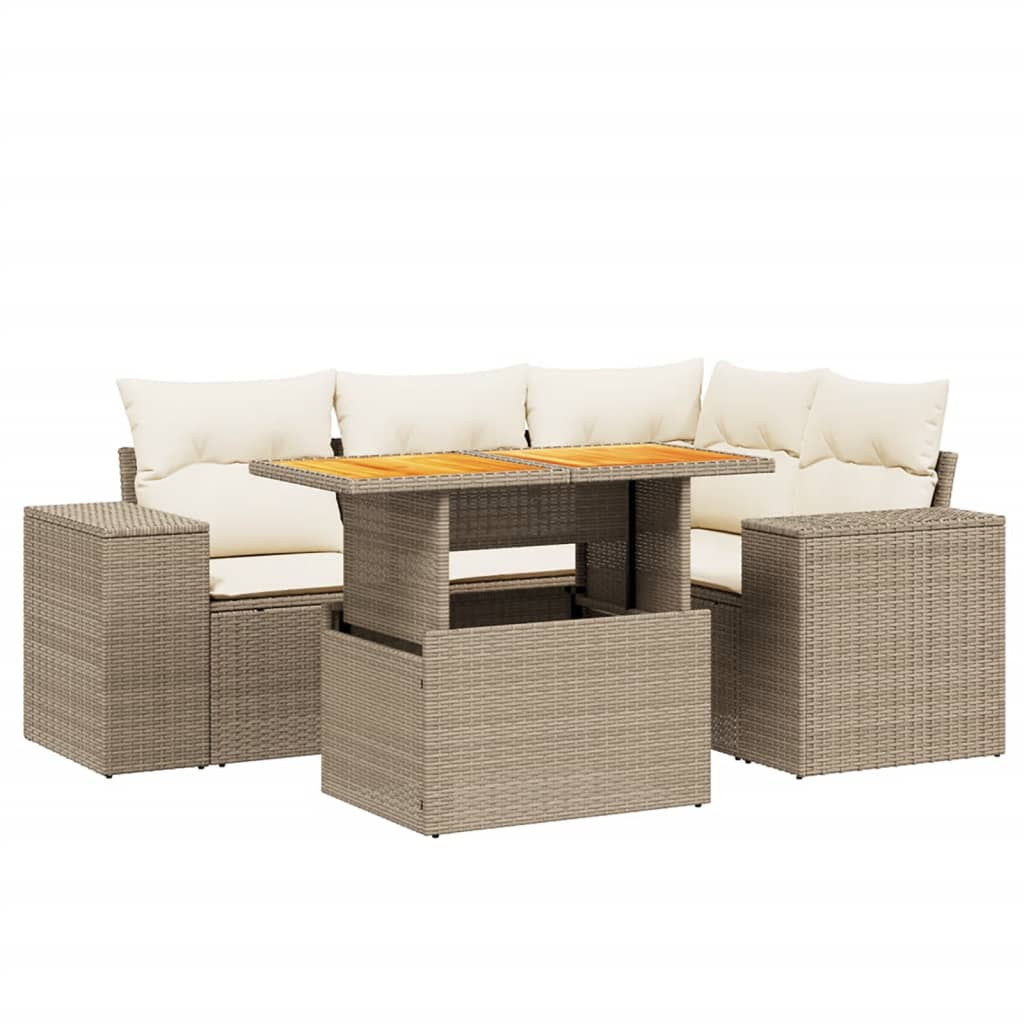 Divano da esterno a L 5 pz in polyrattan beige con tavolo