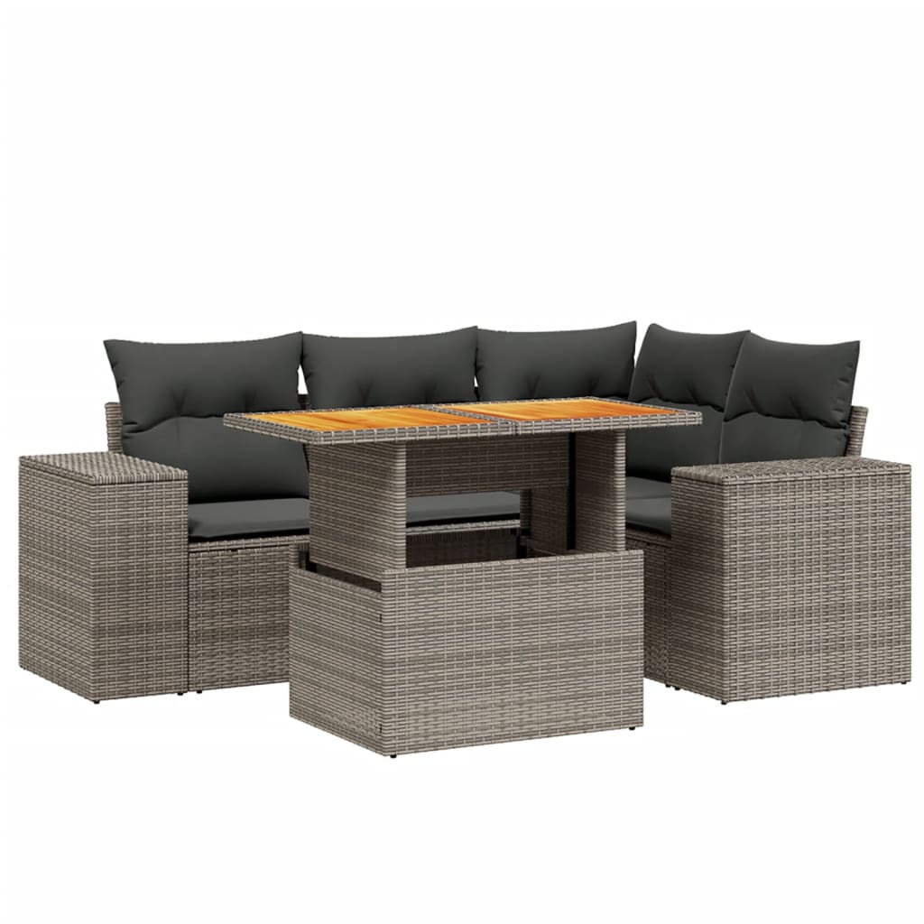 Salotto da giardino 5 pz in rattan PE grigio con tavolo