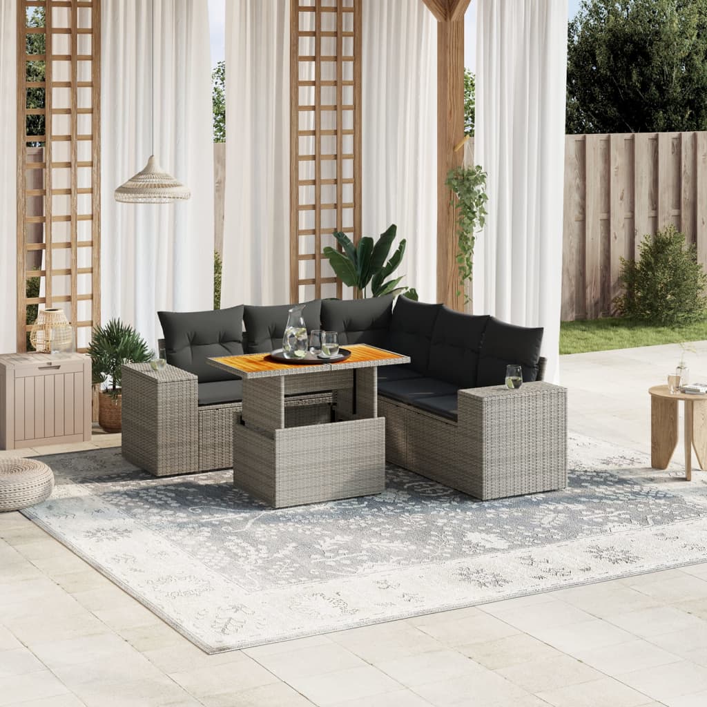 Set salotto da giardino 6 pz in polyrattan grigio