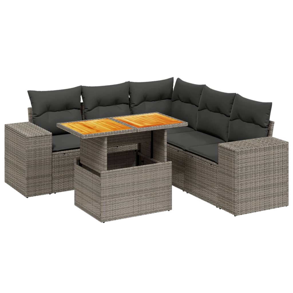 Set salotto da giardino 6 pz in polyrattan grigio