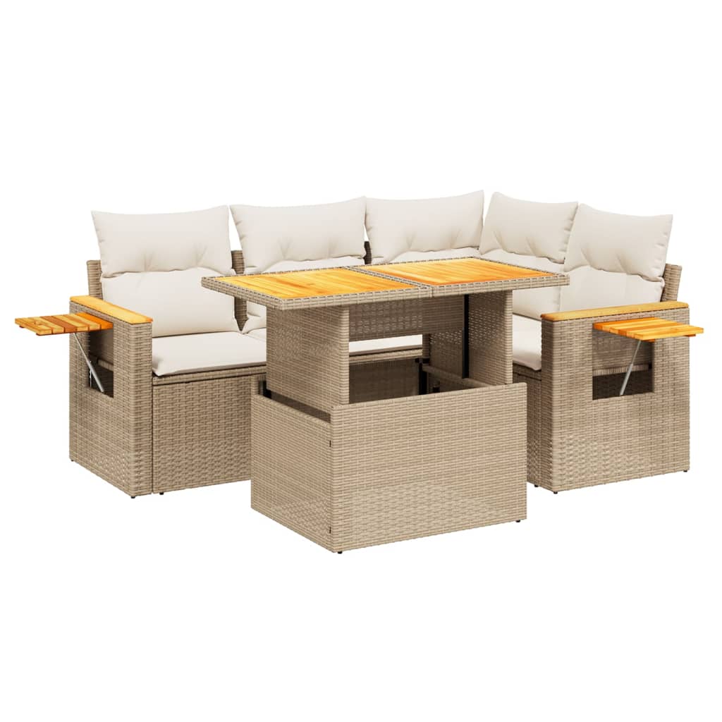 Set Divano da Giardino 5 pz con Cuscini Beige in Polyrattan