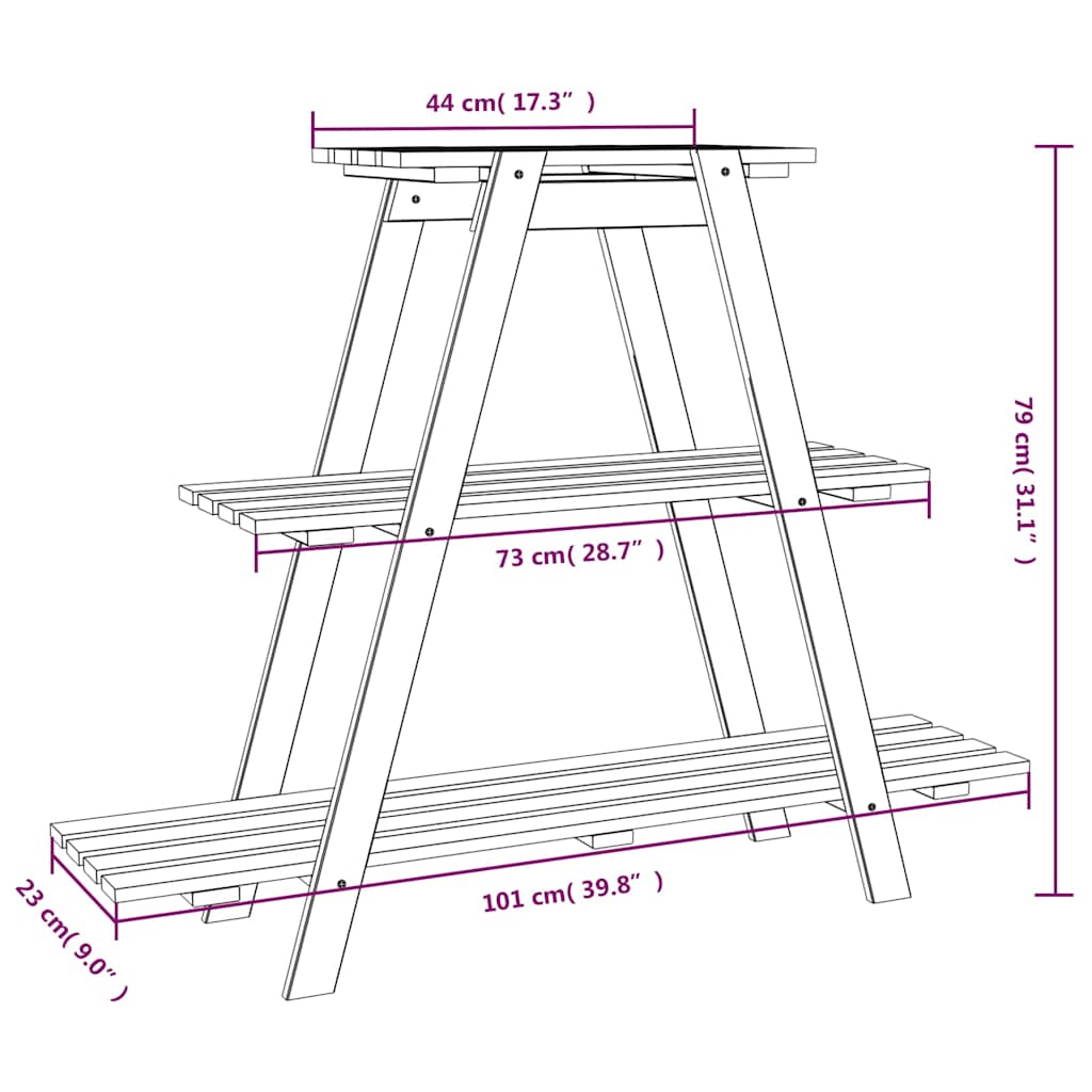 Portafiori 101x23x79 cm in Legno Massello di Pino