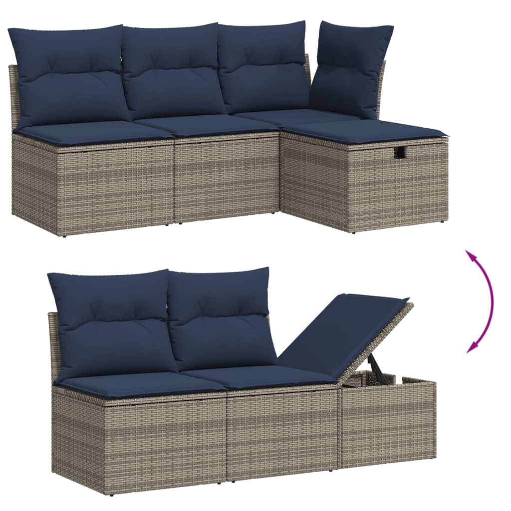 Salotto da giardino grigio in rattan PE con cuscini blu, 6 pezzi