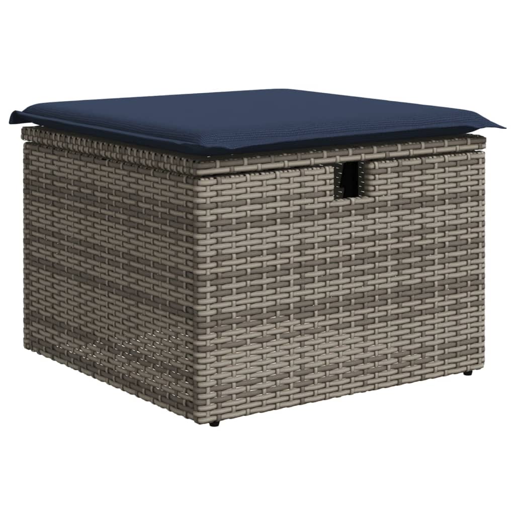 Salotto da giardino grigio in rattan PE con cuscini blu, 6 pezzi