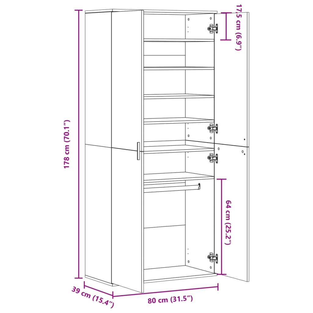 Scarpiera Bianca 80x39x178 cm in Legno Multistrato