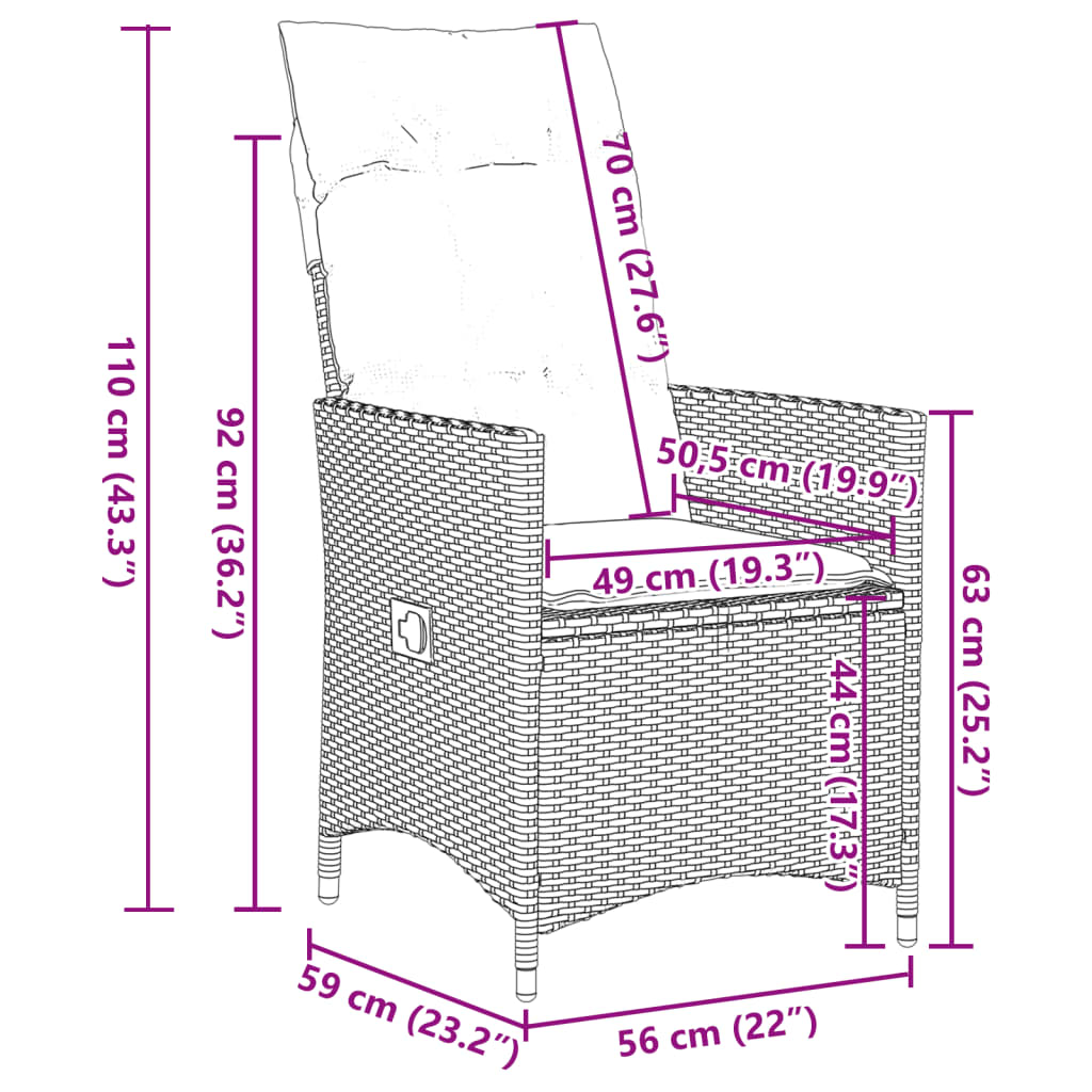 Set da Pranzo da Giardino 5 pz Nero con Cuscini in Polyrattan