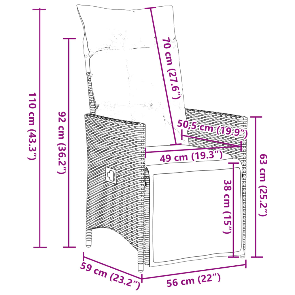 Set da Pranzo da Giardino 5 pz Nero con Cuscini in Polyrattan