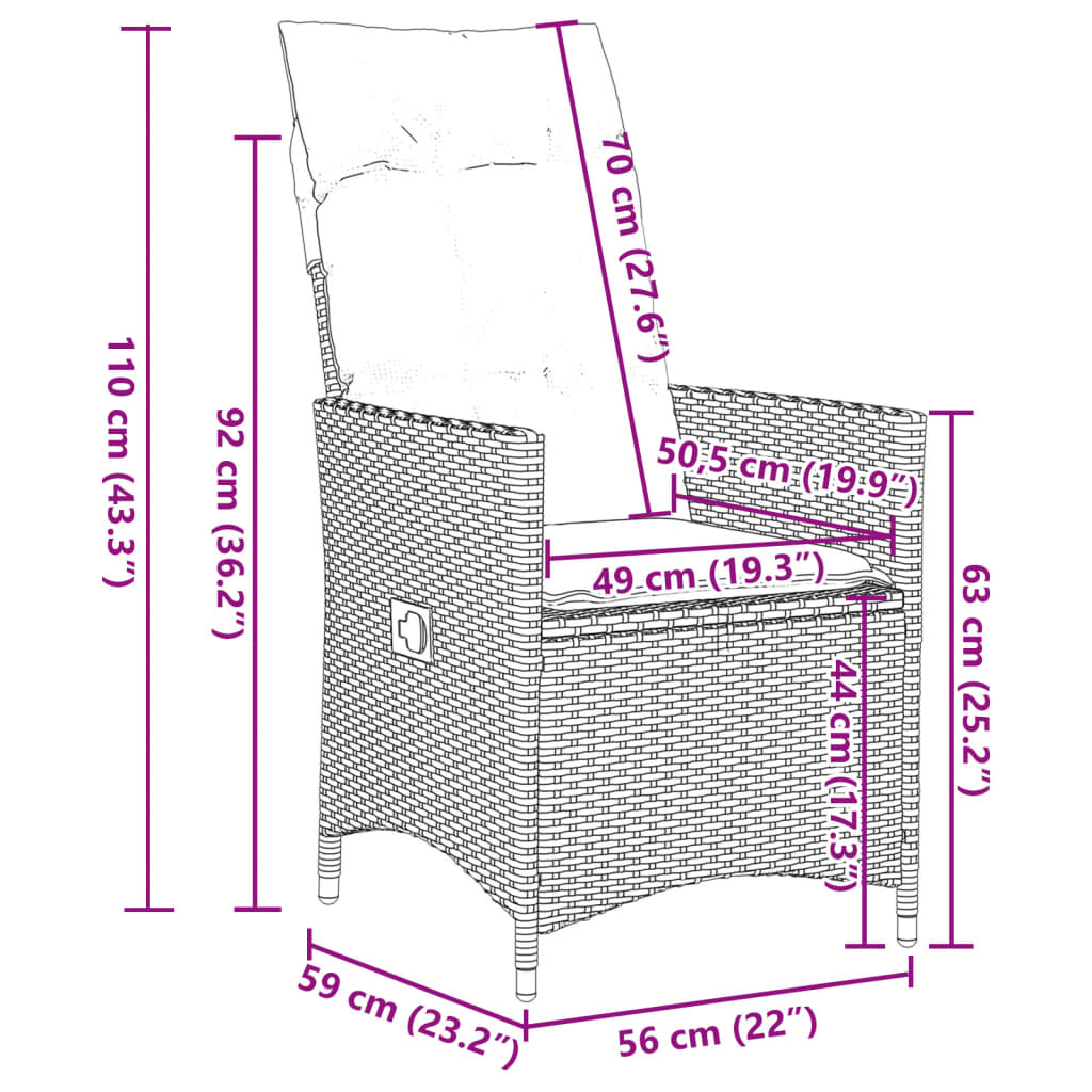 Set da Pranzo da Giardino 5 pz Nero con Cuscini in Polyrattan