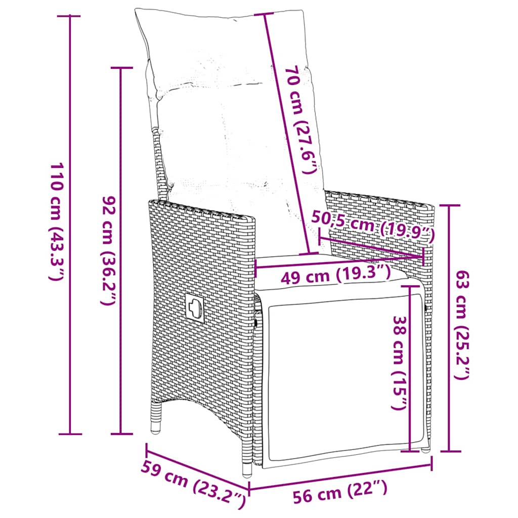 Set da Pranzo da Giardino 5pz con Cuscini in Polyrattan Marrone