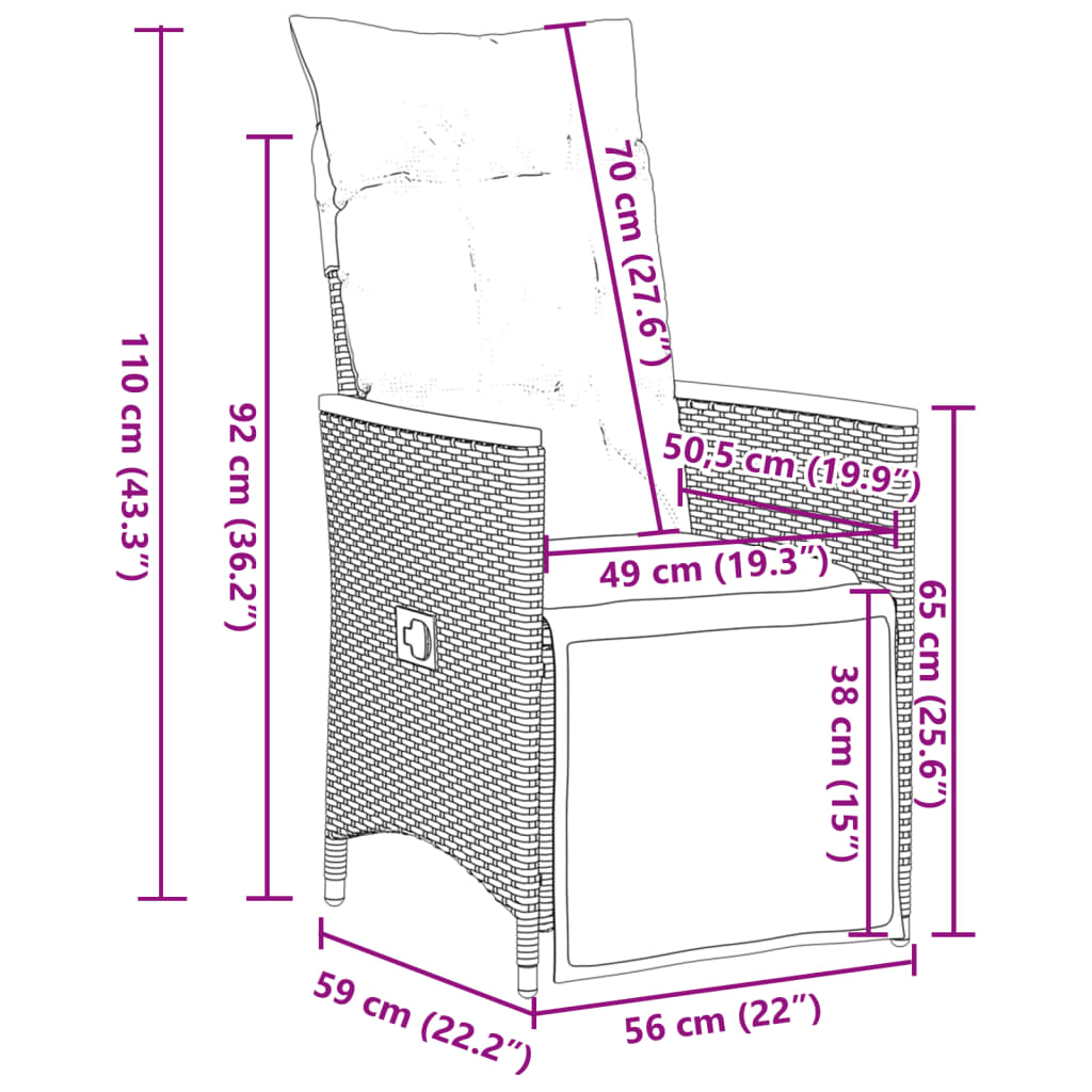 Set da Pranzo da Giardino 5 pz Nero con Cuscini in Polyrattan