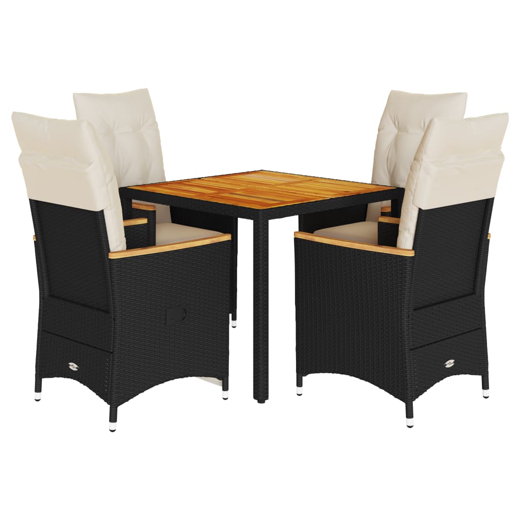 Set da Pranzo da Giardino 5 pz Nero con Cuscini in Polyrattan