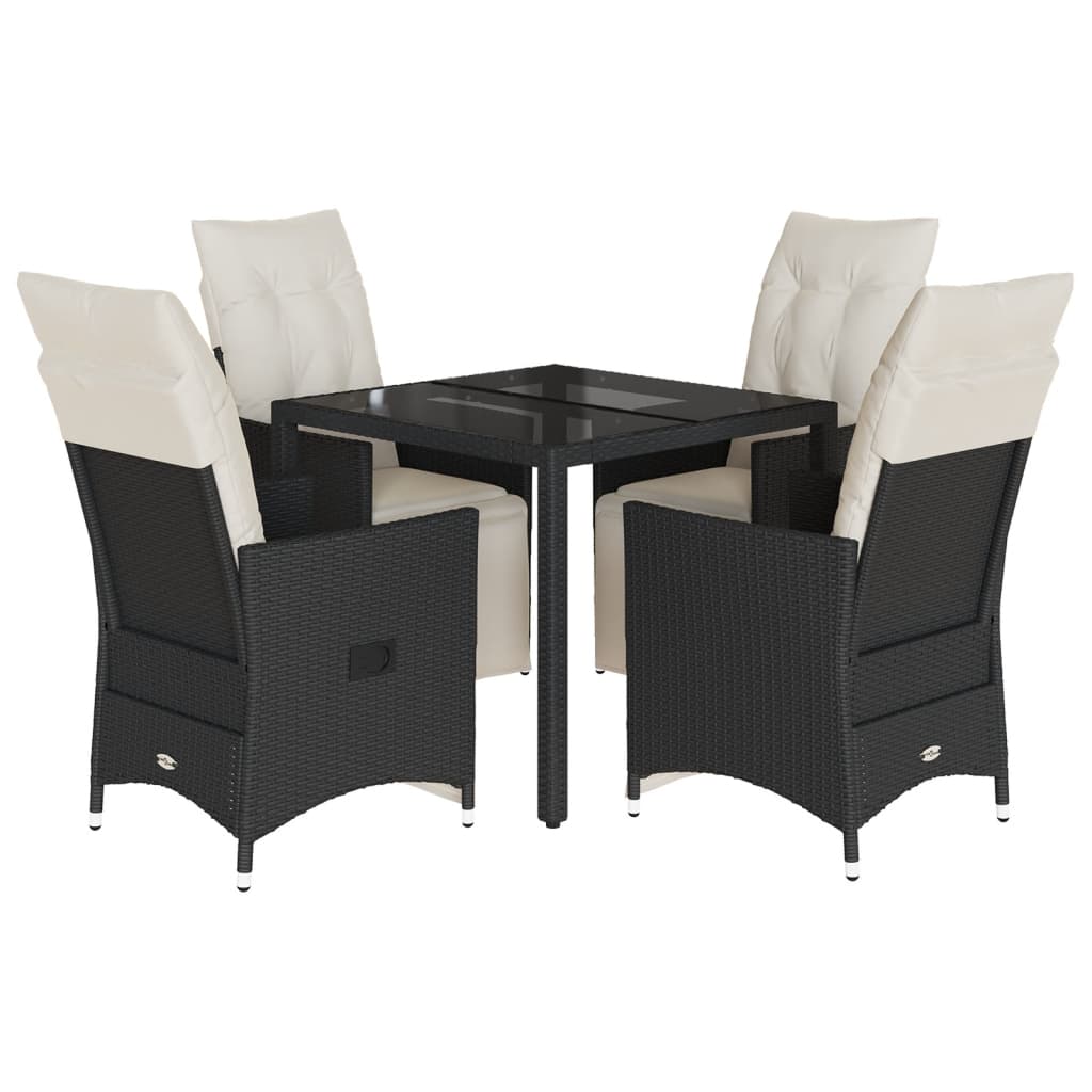 Set da Pranzo da Giardino 5 pz Nero con Cuscini in Polyrattan