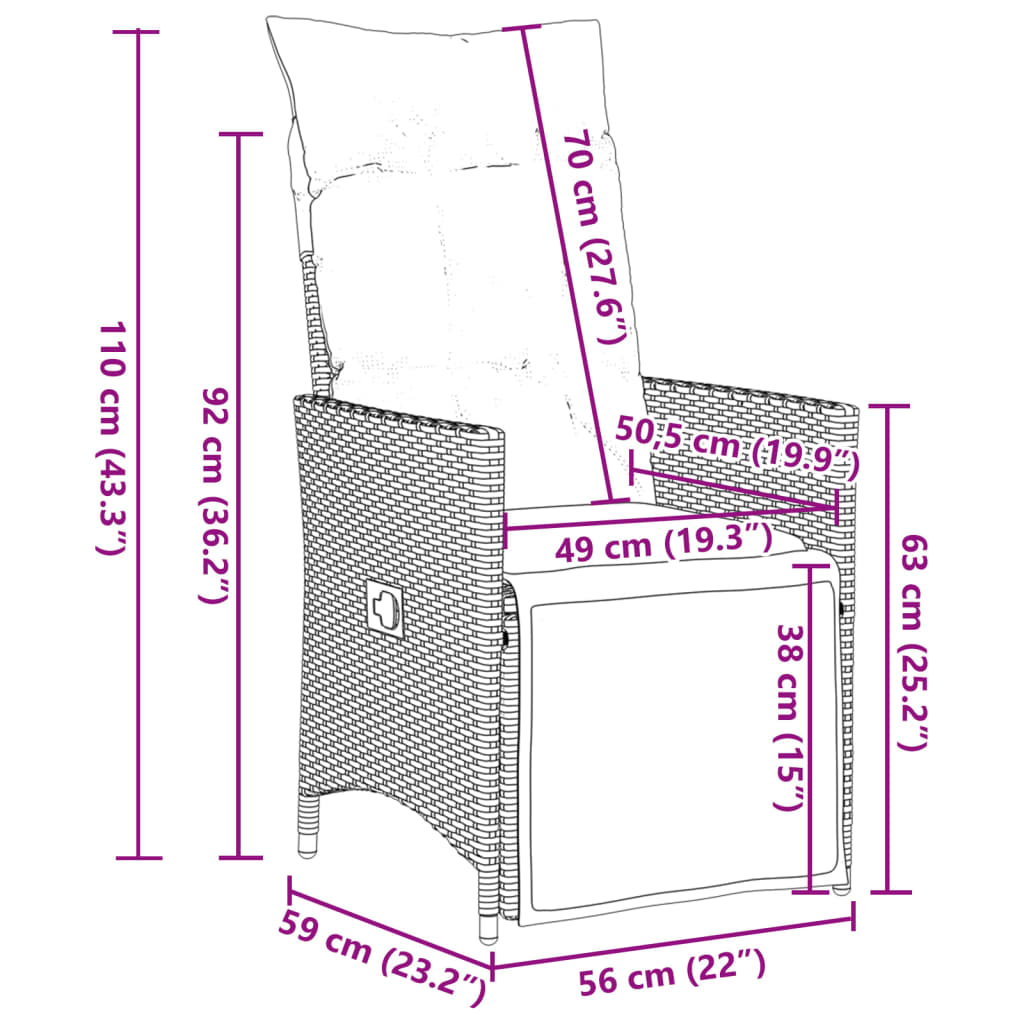 Set Bistrò da Giardino 5 pz con Cuscini in Polyrattan Marrone