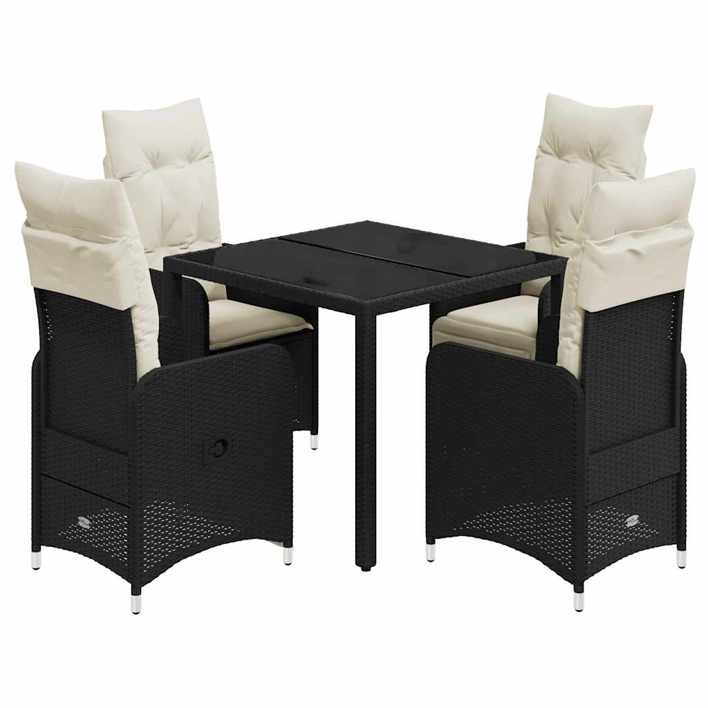 Set Bistrò da Giardino 5 pz con Cuscini in Polyrattan Nero