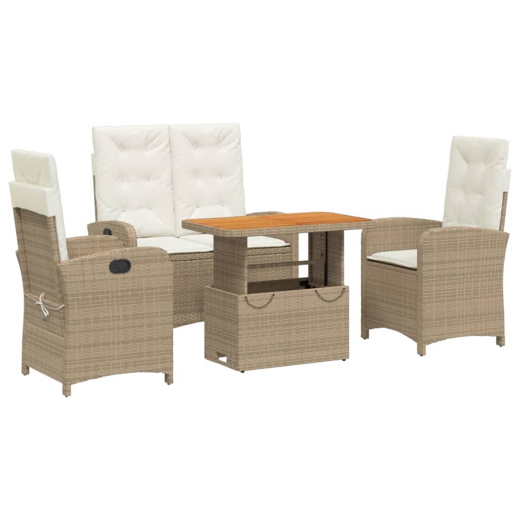 Set da pranzo da giardino 4 pz con cuscini beige in polyrattan