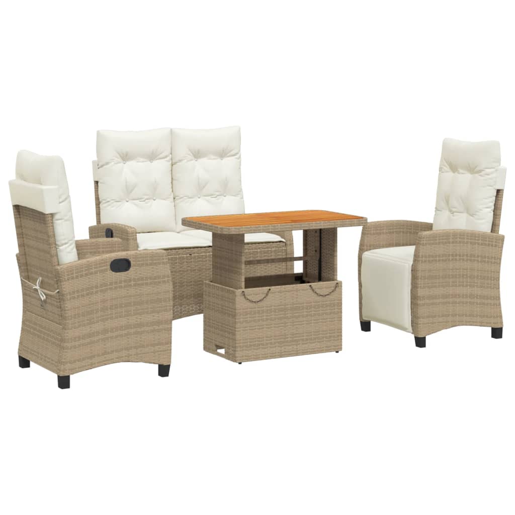 Set da Pranzo da Giardino 4 pz con Cuscini Beige in Polyrattan