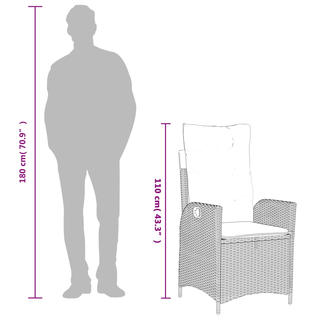 Set da Pranzo da Giardino 4 pz con Cuscini Nero in Polyrattan