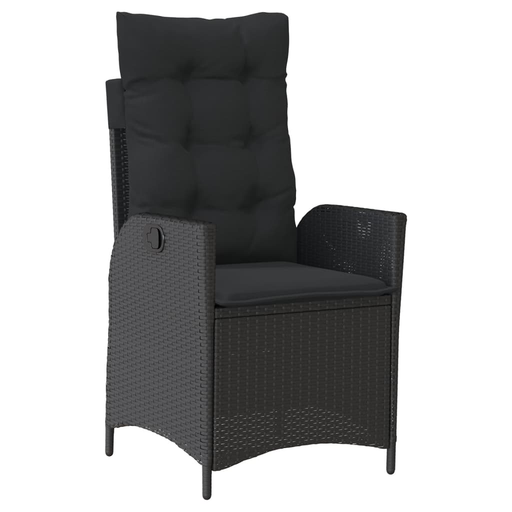 Set da Pranzo da Giardino 4 pz con Cuscini Nero in Polyrattan