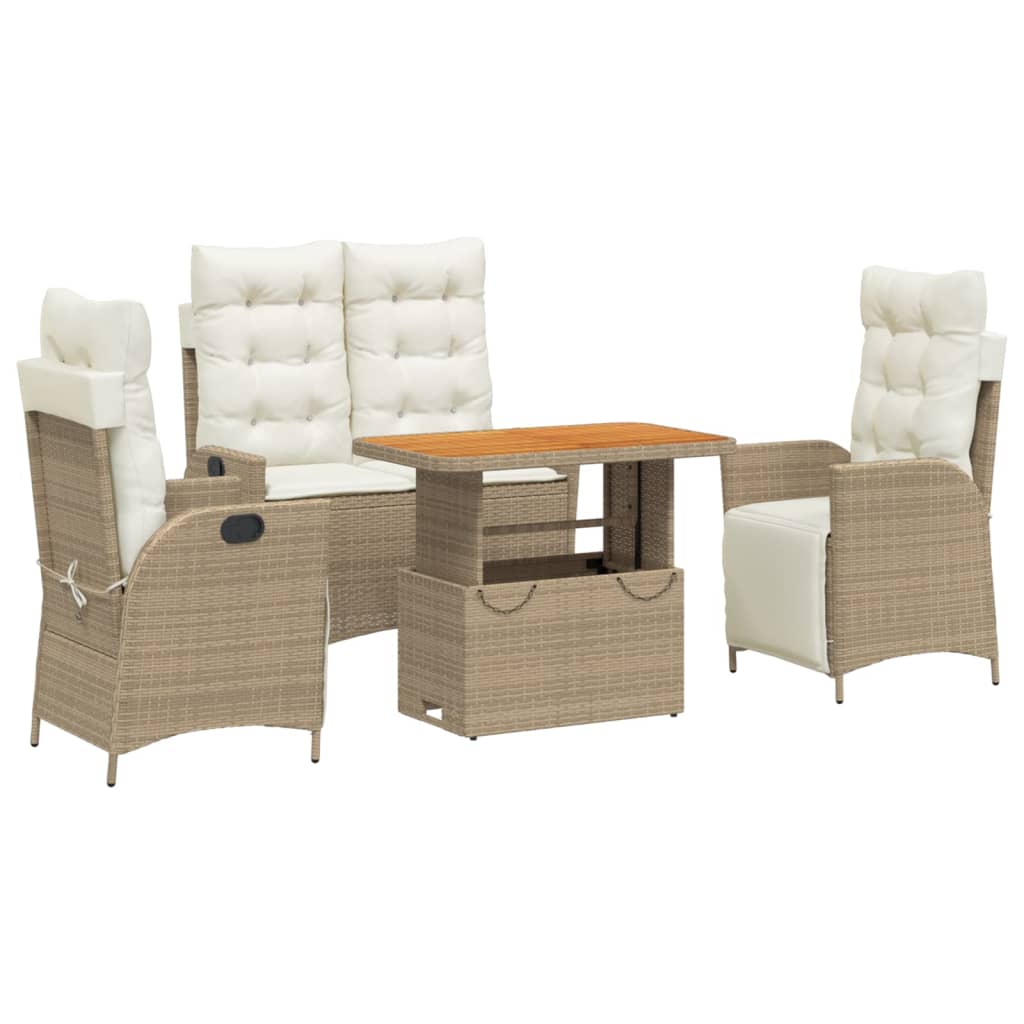 Set da Pranzo da Giardino 4 pz con Cuscini Beige in Polyrattan