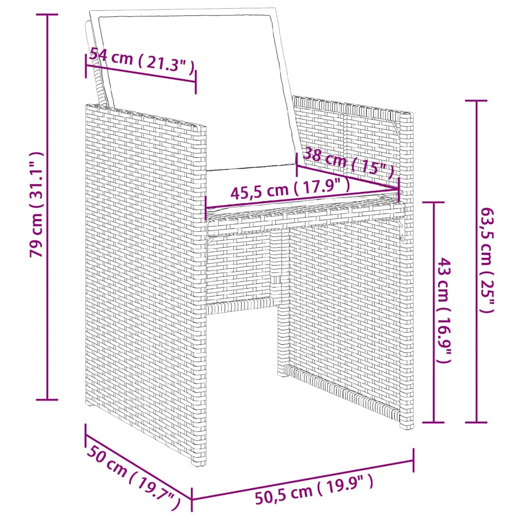 Set da Pranzo da Giardino 5 pz Nero con Cuscini in Polyrattan