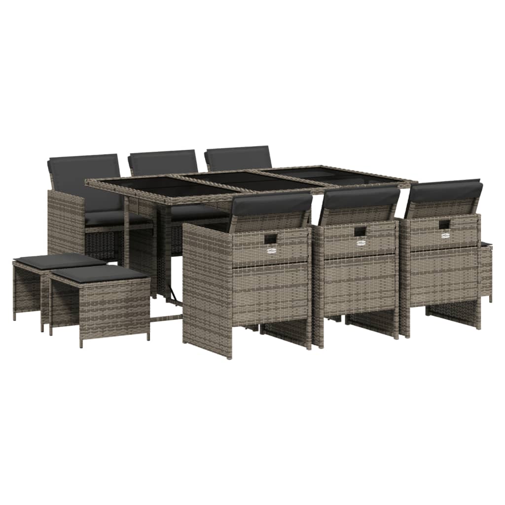 Set da Pranzo da Giardino 11 pz in Rattan PE Grigio