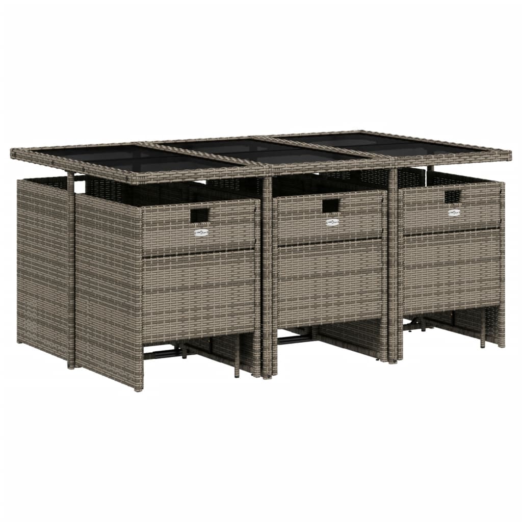 Set da Pranzo da Giardino 11 pz in Rattan PE Grigio