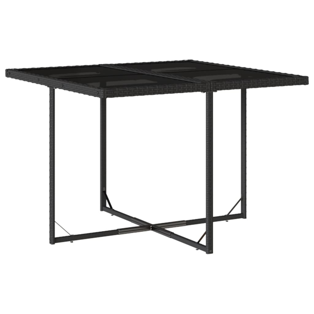 Set da pranzo nero per giardino in polyrattan con vetro
