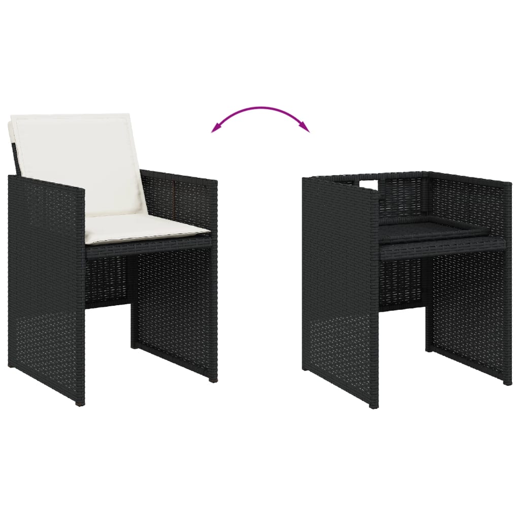 Set da pranzo nero per giardino in polyrattan con vetro