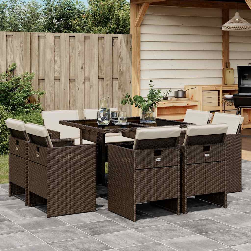 Set da pranzo da giardino 9 pz in polyrattan marrone