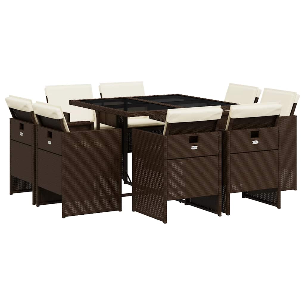 Set da pranzo da giardino 9 pz in polyrattan marrone