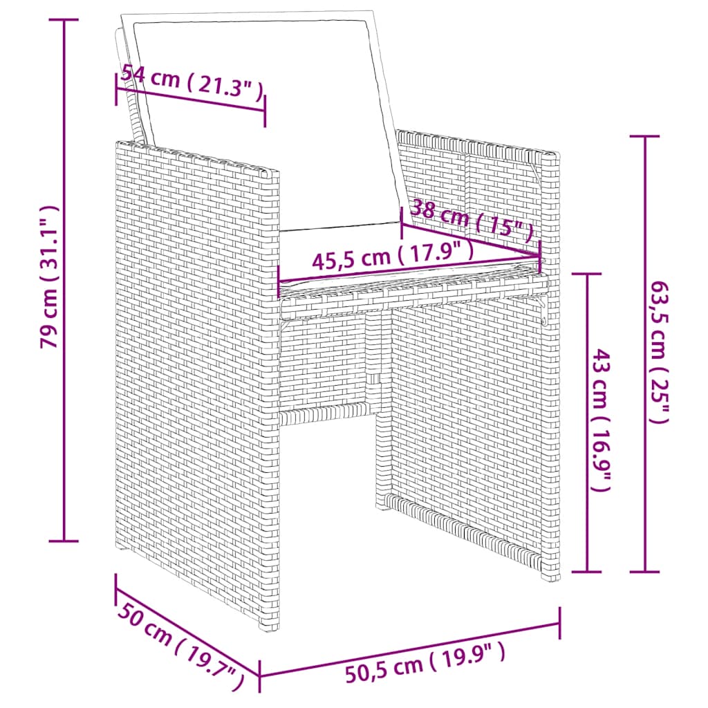 Set da pranzo da giardino 9 pz in polyrattan marrone