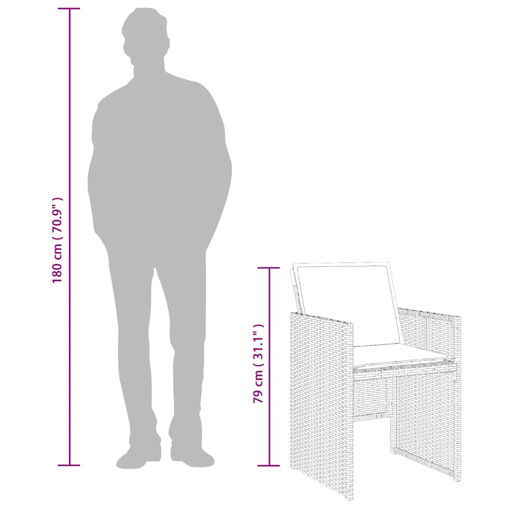 Set da pranzo da giardino 9 pz in polyrattan marrone
