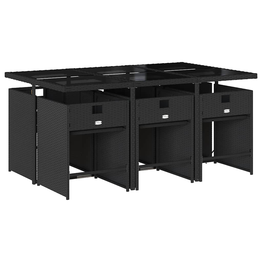 Set Pranzo Giardino 6 Sedie Nero Rattan PE e Vetro