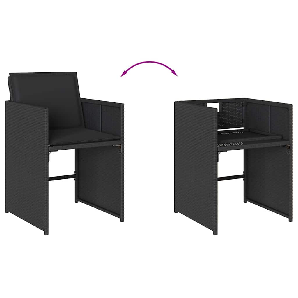 Set Pranzo Giardino 6 Sedie Nero Rattan PE e Vetro