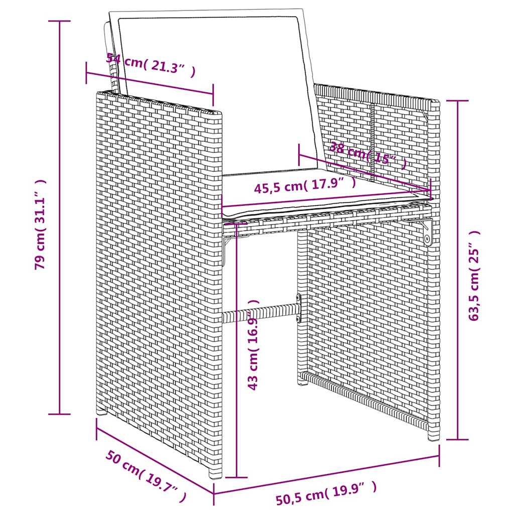 Set Pranzo Giardino 6 Sedie Nero Rattan PE e Vetro