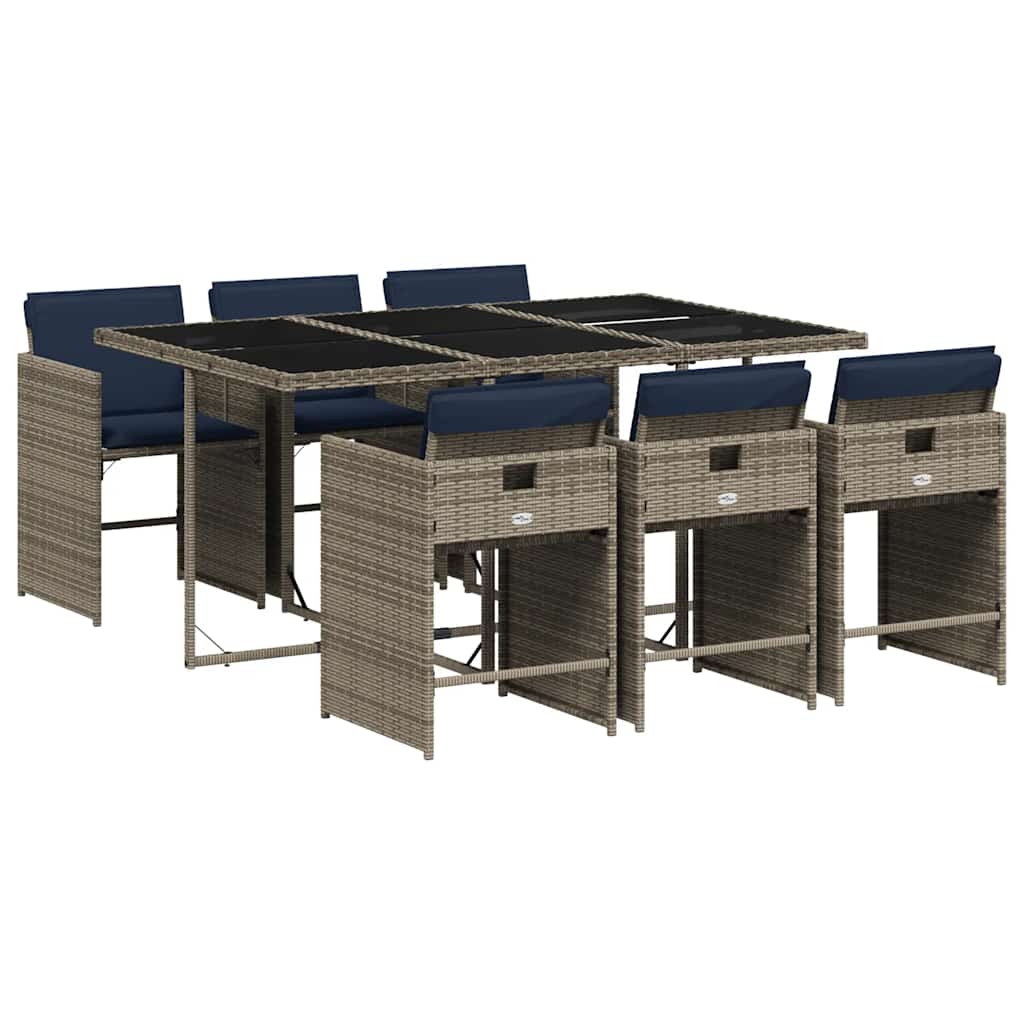 Set da pranzo da giardino 7 pz rattan PE grigio con cuscini