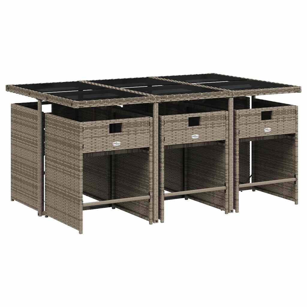 Set da pranzo da giardino 7 pz rattan PE grigio con cuscini