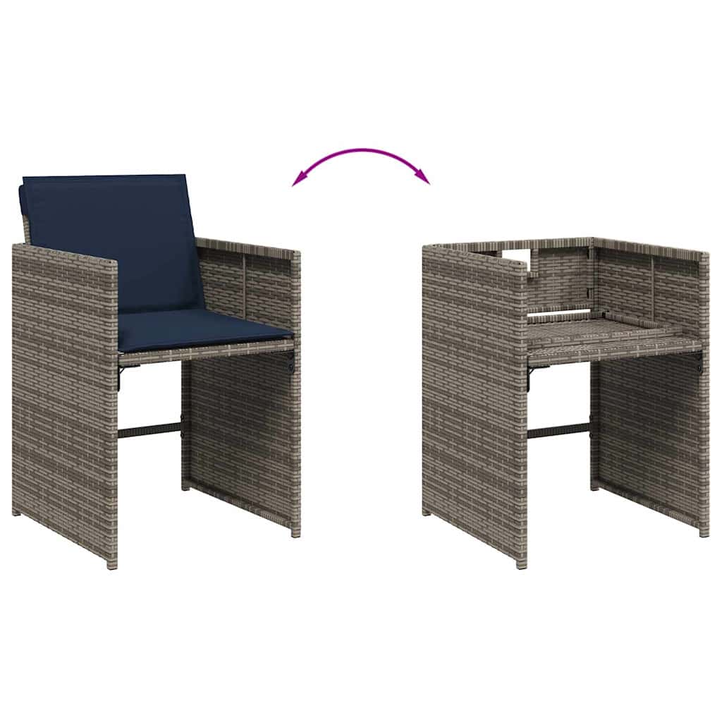 Set da pranzo da giardino 7 pz rattan PE grigio con cuscini