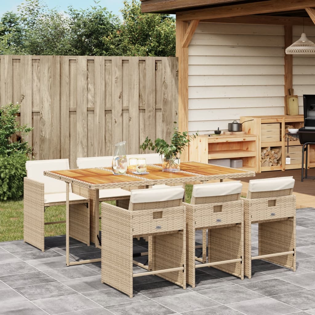 Set pranzo da giardino 6 sedie in rattan PE beige
