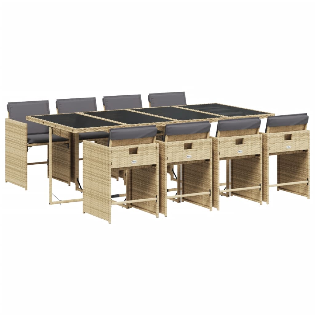 Set Pranzo da Giardino 9 pz Rattan PE Beige Misto con Cuscini