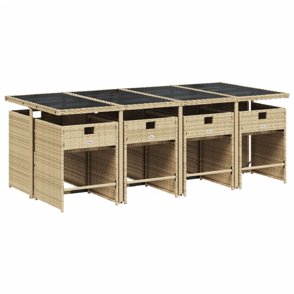 Set Pranzo da Giardino 9 pz Rattan PE Beige Misto con Cuscini