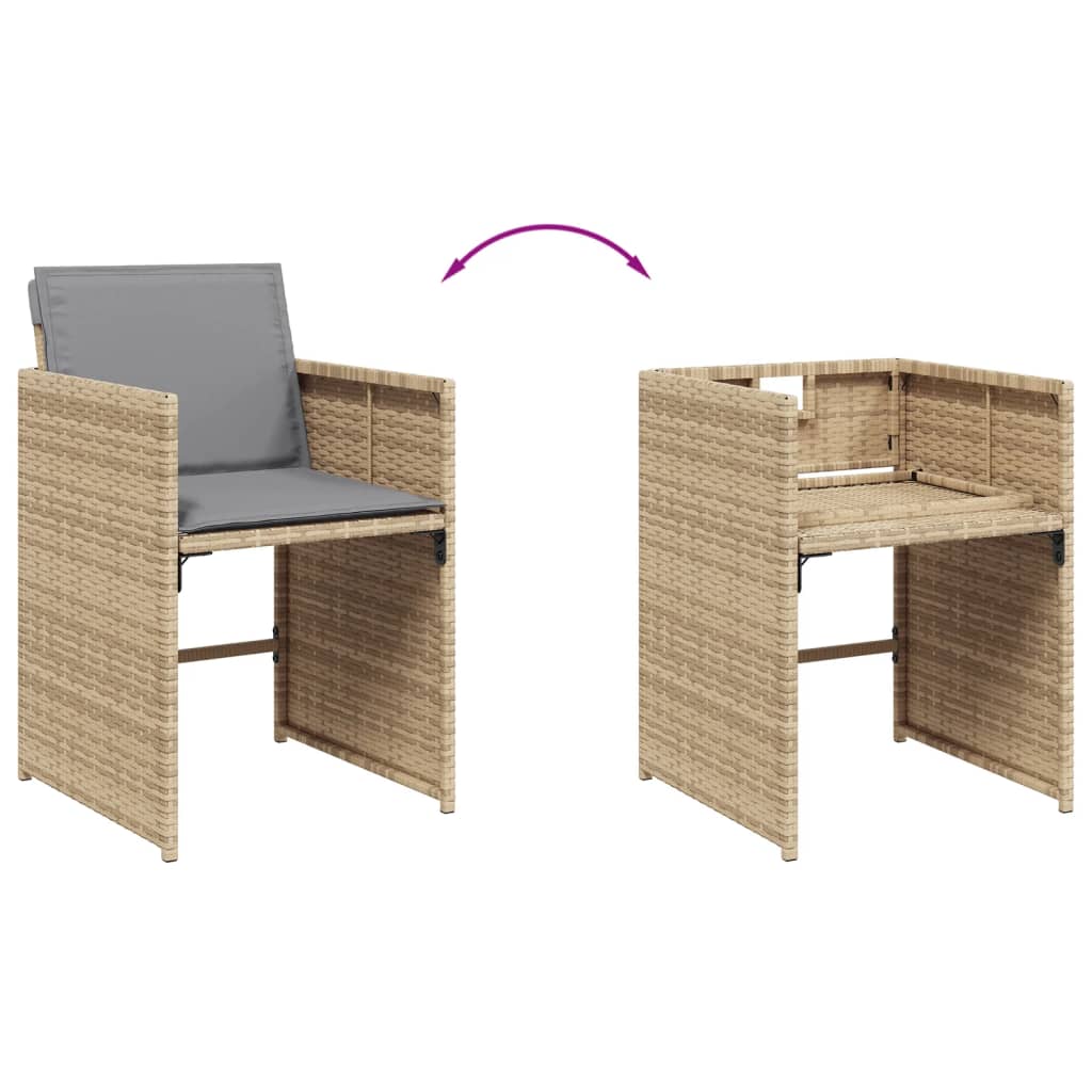 Set Pranzo da Giardino 9 pz Rattan PE Beige Misto con Cuscini