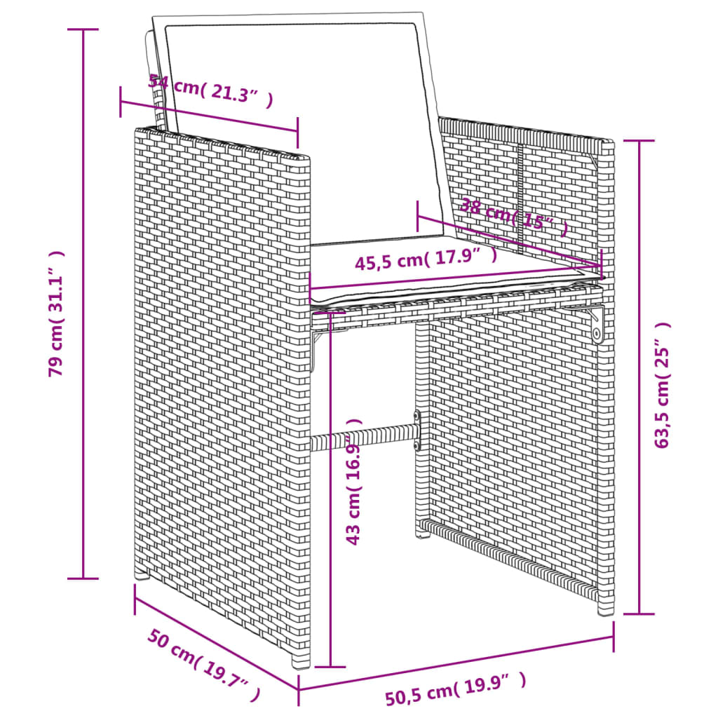 Set Pranzo da Giardino 9 pz Rattan PE Beige Misto con Cuscini