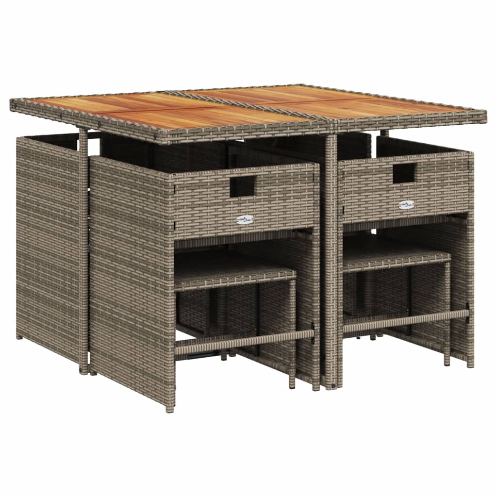 Set pranzo giardino 9 pz in polyrattan grigio con cuscini